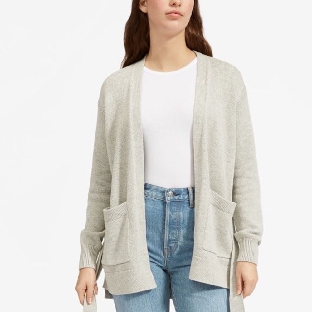 Everlane Soft Cotton Chunky Knit Front Pocket Cardigan Summer Sweater Grey Small